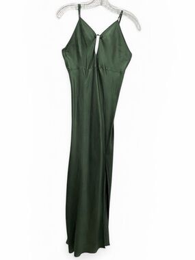 VINTAGE La Vie En Rose 100% Silk Plunging Maxi Slip Dress – Pine Green Size S